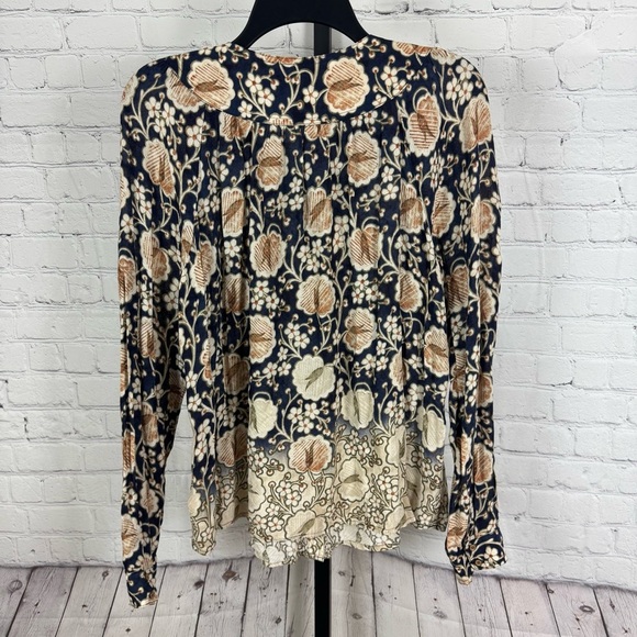 MAEVE Anthropologie Orli Blouse Floral Print Top Ombre Blue Beige Size Medium - Picture 6 of 8